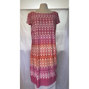 Jessica Howard XXL Hot Pink Orange Chevron Colored Summer Poly Spandex Dress EUC